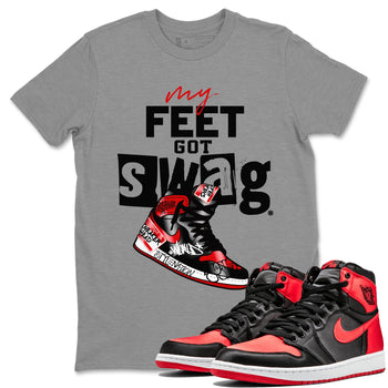 AJ1 Satin Bred shirt to match jordans My Feet Got Swag sneaker tees Air Jordan 1 Satin Bred SNRT Sneaker Release Tees Unisex Heather Grey 1 T-Shirt