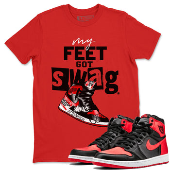 AJ1 Satin Bred shirt to match jordans My Feet Got Swag sneaker tees Air Jordan 1 Satin Bred SNRT Sneaker Release Tees Unisex Red 1 T-Shirt