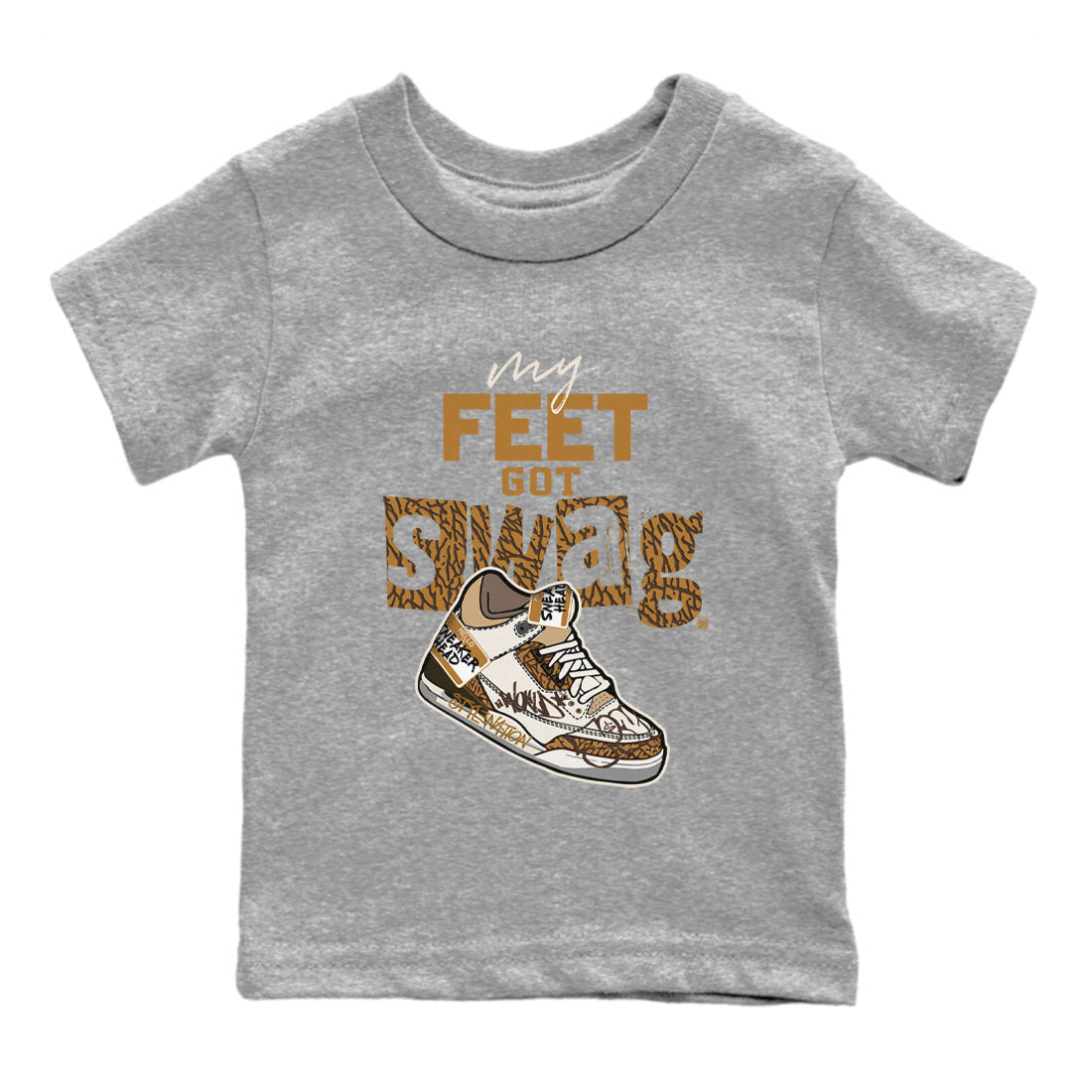 Air Jordan 3 Palomino shirt to match jordans My Feet Got Swag sneaker tees AJ3 Palomino SNRT Sneaker Release Tees Baby Toddler Heather Grey 2 T-Shirt