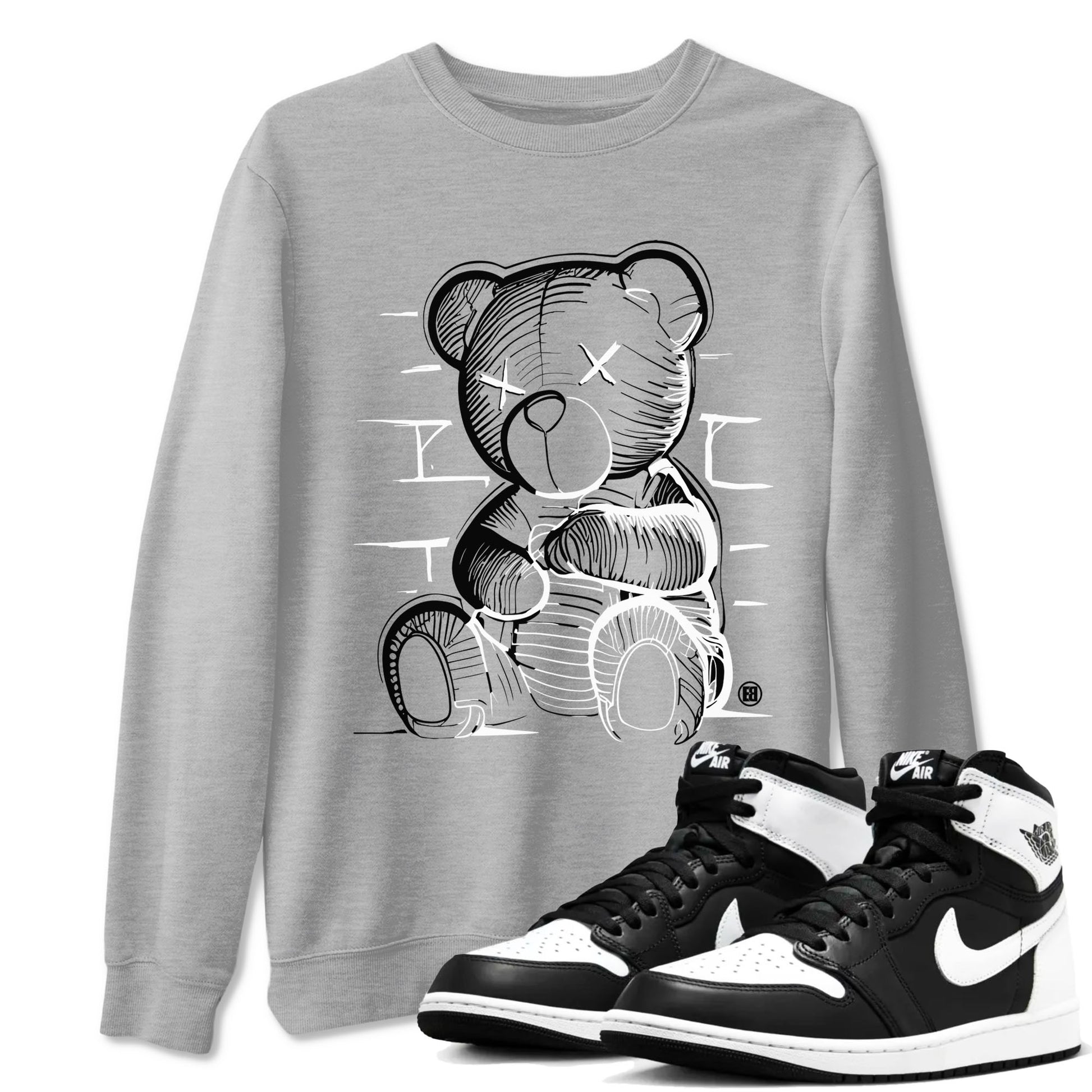 1s Black White shirt to match jordans Neon Bear sneaker tees Air Jordan 1 Black White SNRT Sneaker Release Tees unisex cotton Heather Grey 1 crew neck shirt