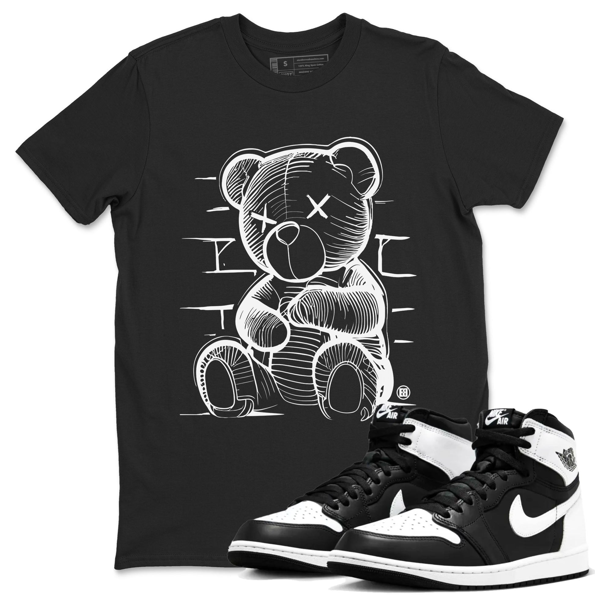 1s Black White shirt to match jordans Neon Bear sneaker tees Air Jordan 1 Black White SNRT Sneaker Release Tees unisex cotton Black 1 crew neck shirt
