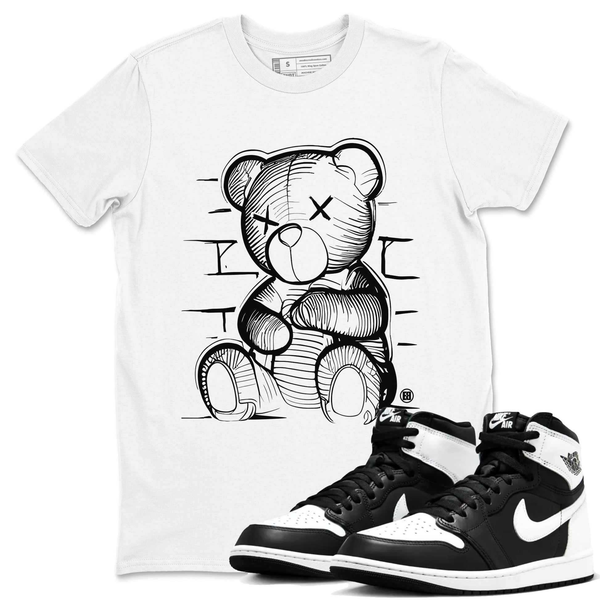 1s Black White shirt to match jordans Neon Bear sneaker tees Air Jordan 1 Black White SNRT Sneaker Release Tees unisex cotton White 1 crew neck shirt