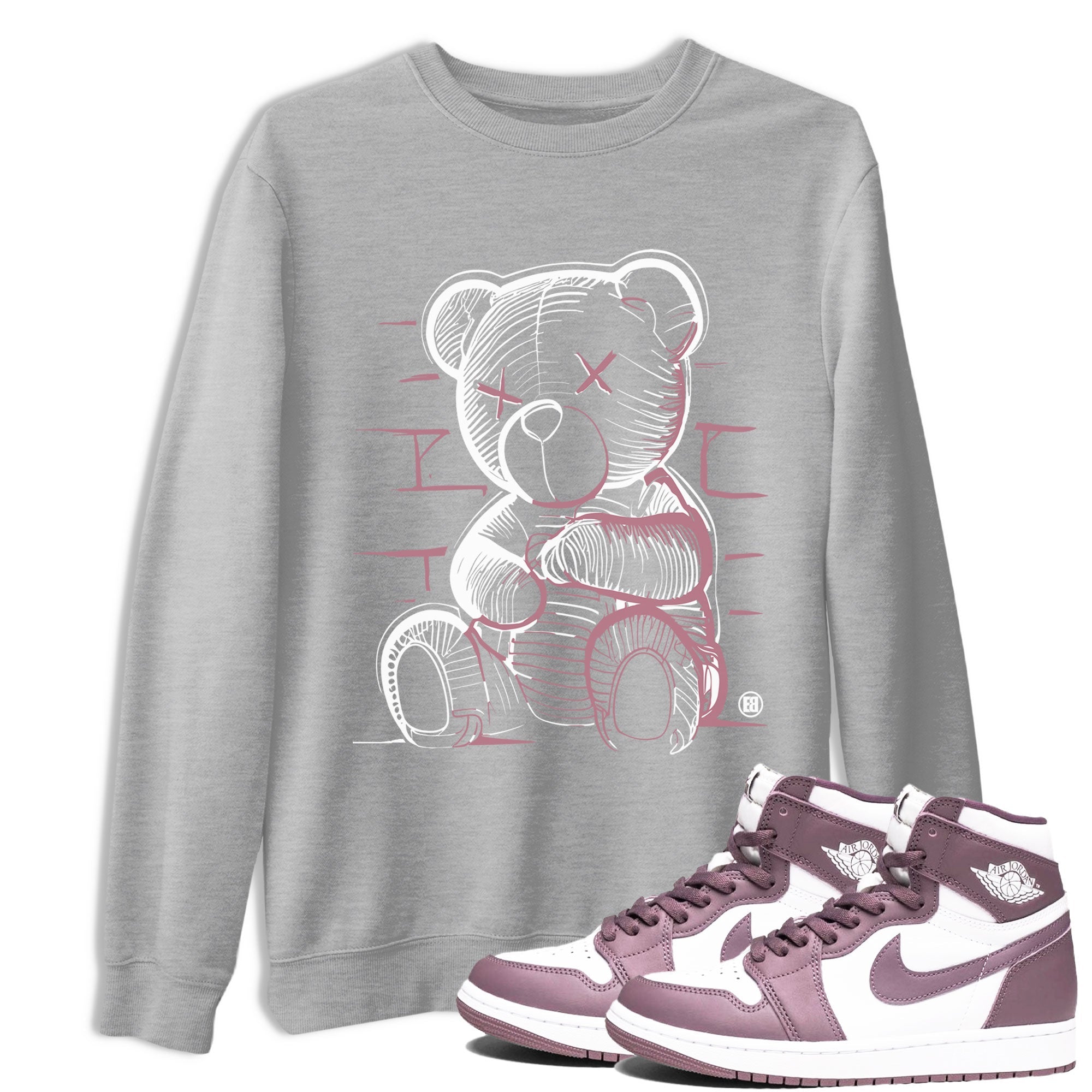 Air Jordan 1 Mauve shirt to match jordans Neon Bear sneaker tees AJ1 High OG Mauve SNRT Sneaker Release Tees Crew Neck T-ShirtUnisex Heather Grey 1 T-Shirt