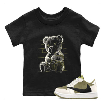 Jordan 1 Low x Travis Scott Golf Olive shirt to match jordans Neon Bear sneaker tees Air Jordan 1 Travis Scott Olive SNRT Sneaker Release Tees Baby Toddler Black 1 T-Shirt