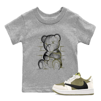 Jordan 1 Low x Travis Scott Golf Olive shirt to match jordans Neon Bear sneaker tees Air Jordan 1 Travis Scott Olive SNRT Sneaker Release Tees Baby Toddler Heather Grey 1 T-Shirt