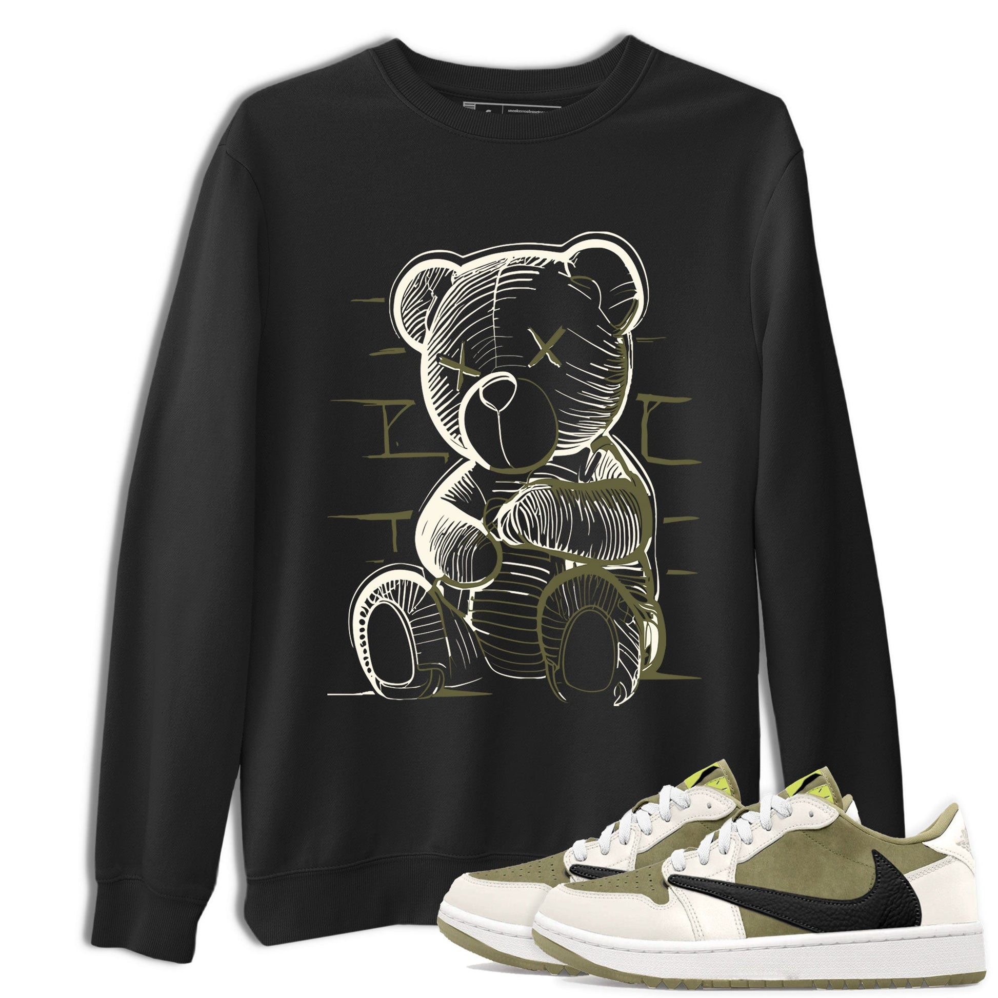 Jordan 1 Low x Travis Scott Golf Olive shirt to match jordans Neon Bear sneaker tees Air Jordan 1 Travis Scott Olive SNRT Sneaker Release Tees Unisex Black 1 T-Shirt