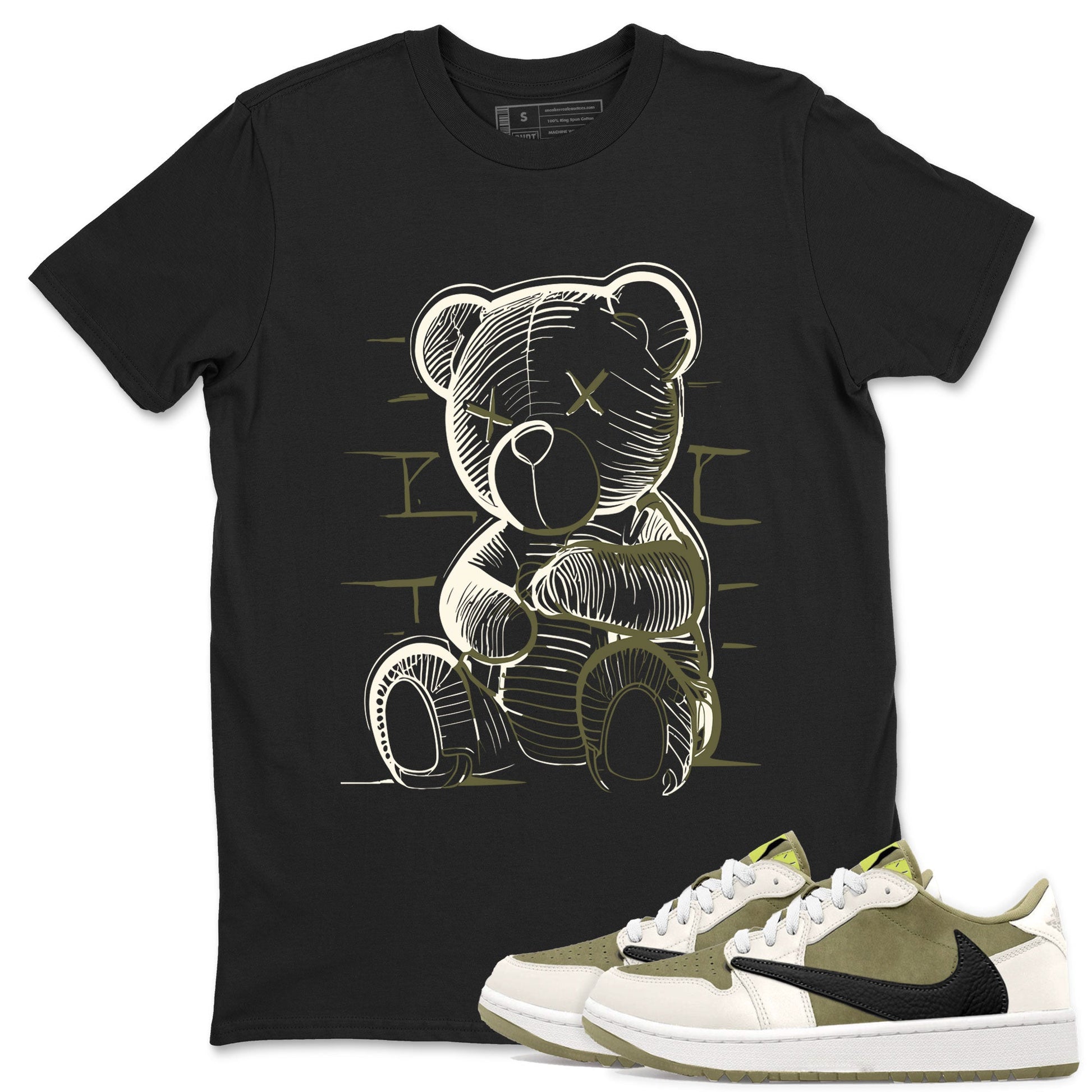 Jordan 1 Low x Travis Scott Golf Olive shirt to match jordans Neon Bear sneaker tees Air Jordan 1 Travis Scott Olive SNRT Sneaker Release Tees Unisex Black 1 T-Shirt
