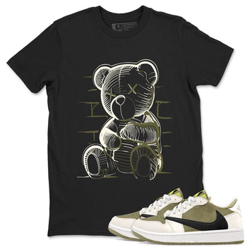 Jordan 1 Low x Travis Scott Golf Olive shirt to match jordans Neon Bear sneaker tees Air Jordan 1 Travis Scott Olive SNRT Sneaker Release Tees Unisex Black 1 T-Shirt