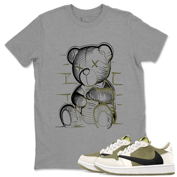 Jordan 1 Low x Travis Scott Golf Olive shirt to match jordans Neon Bear sneaker tees Air Jordan 1 Travis Scott Olive SNRT Sneaker Release Tees Unisex Heather Grey 1 T-Shirt