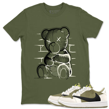 Jordan 1 Low x Travis Scott Golf Olive shirt to match jordans Neon Bear sneaker tees Air Jordan 1 Travis Scott Olive SNRT Sneaker Release Tees Unisex Military Green 1 T-Shirt
