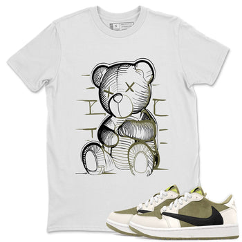 Jordan 1 Low x Travis Scott Golf Olive shirt to match jordans Neon Bear sneaker tees Air Jordan 1 Travis Scott Olive SNRT Sneaker Release Tees Unisex White 1 T-Shirt