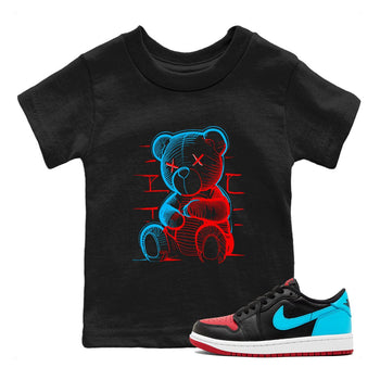 Air Jordan 1 UNC to Chicago Sneaker Match Tees Neon Bear Sneaker Tees Jordan 1 Low OG WMNS UNC to Chicago SNRT Sneaker Release Tees Kids and Baby Youth Shirts Black 1