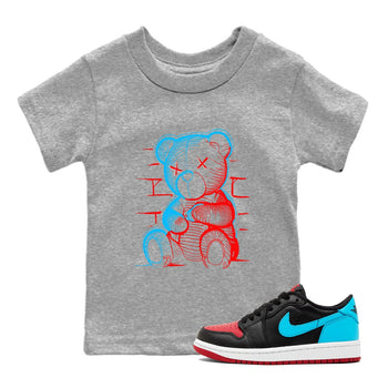 Air Jordan 1 UNC to Chicago Sneaker Match Tees Neon Bear Sneaker Tees Jordan 1 Low OG WMNS UNC to Chicago SNRT Sneaker Release Tees Kids and Baby Youth Shirts Heather Grey 1