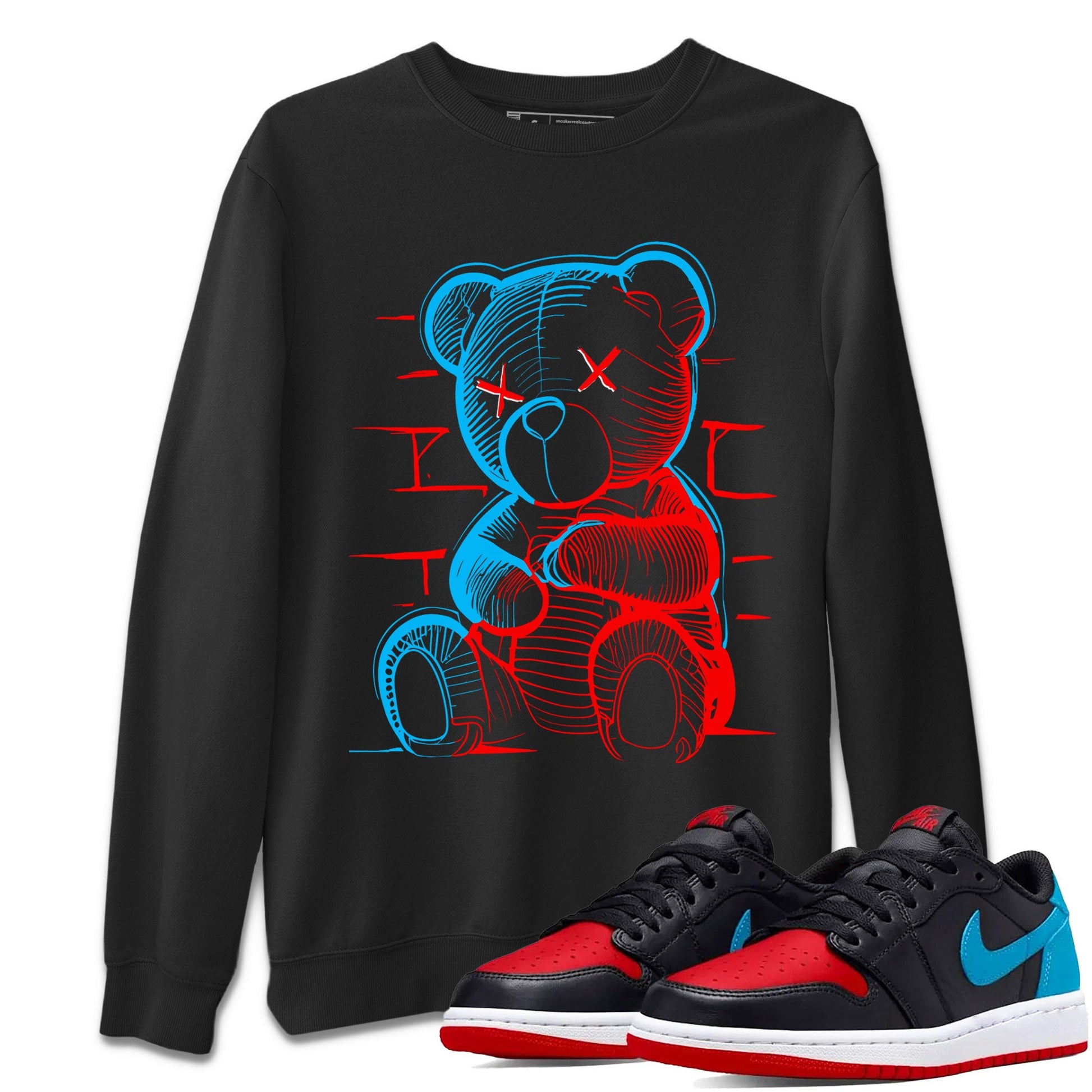 Air Jordan 1 UNC to Chicago Sneaker Match Tees Neon Bear Sneaker Tees Jordan 1 Low OG WMNS UNC to Chicago SNRT Sneaker Release Tees Unisex Shirts Black 1