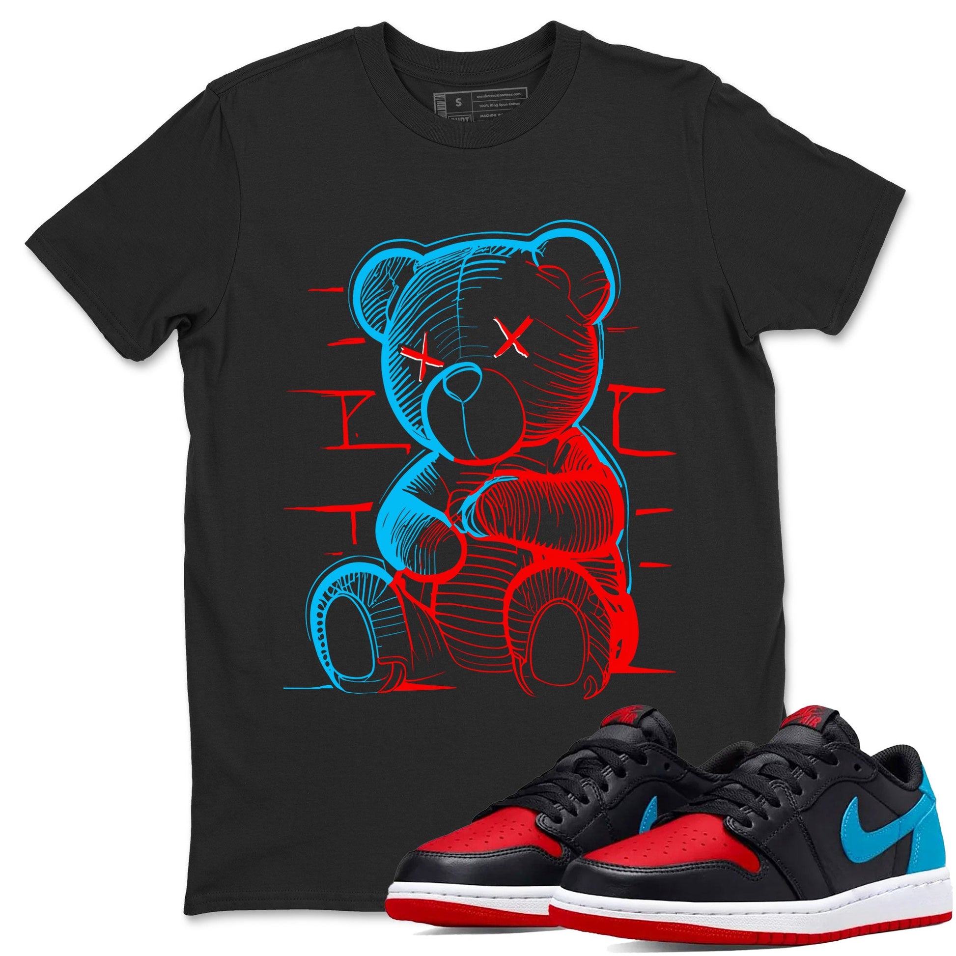 Air Jordan 1 UNC to Chicago Sneaker Match Tees Neon Bear Sneaker Tees Jordan 1 Low OG WMNS UNC to Chicago SNRT Sneaker Release Tees Unisex Shirts Black 1