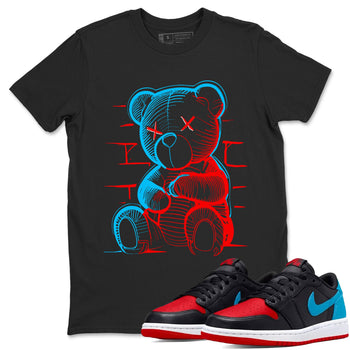 Air Jordan 1 UNC to Chicago Sneaker Match Tees Neon Bear Sneaker Tees Jordan 1 Low OG WMNS UNC to Chicago SNRT Sneaker Release Tees Unisex Shirts Black 1