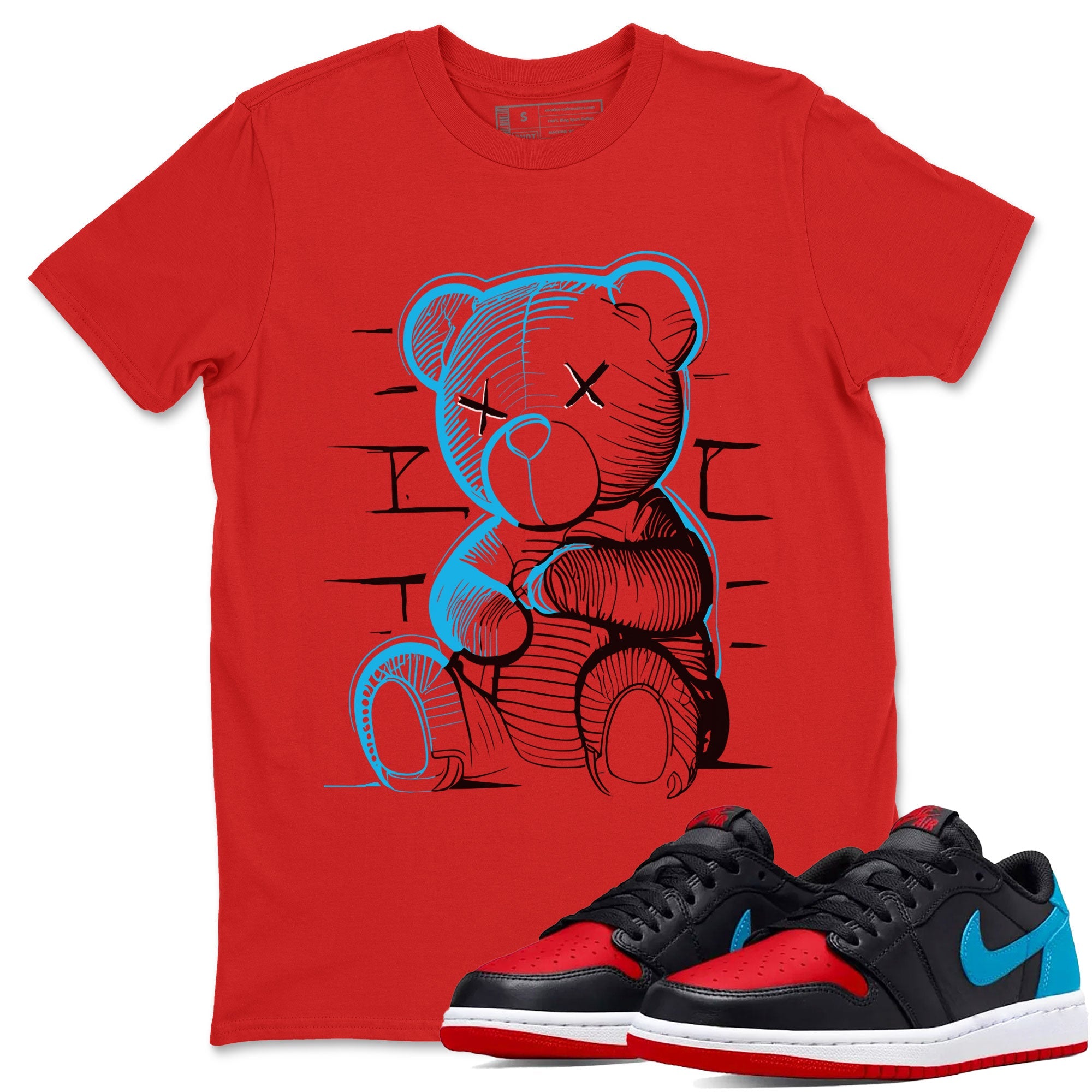 Air Jordan 1 UNC to Chicago Sneaker Match Tees Neon Bear Sneaker Tees Jordan 1 Low OG WMNS UNC to Chicago SNRT Sneaker Release Tees Unisex Shirts Red 1