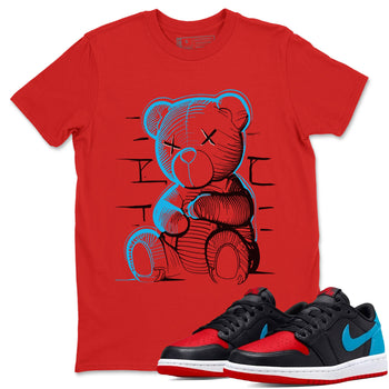 Air Jordan 1 UNC to Chicago Sneaker Match Tees Neon Bear Sneaker Tees Jordan 1 Low OG WMNS UNC to Chicago SNRT Sneaker Release Tees Unisex Shirts Red 1