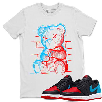 Air Jordan 1 UNC to Chicago Sneaker Match Tees Neon Bear Sneaker Tees Jordan 1 Low OG WMNS UNC to Chicago SNRT Sneaker Release Tees Unisex Shirts White 1