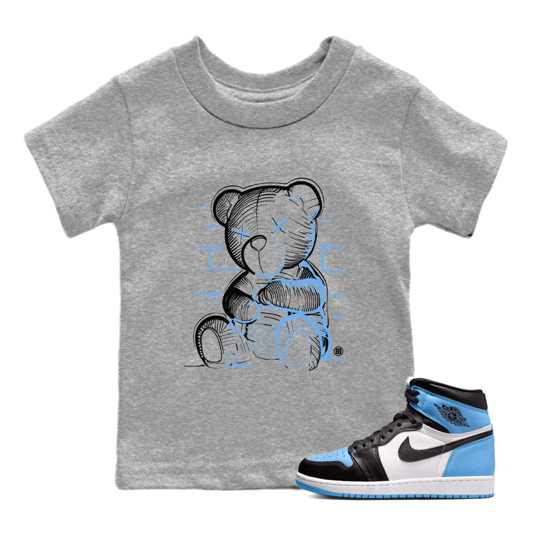 Air Jordan 1 Retro High OG UNC Toe Shirt to match Jordans Neon Bear Sneaker Tees Air Jordan 1 Retro UNC Toe Shirts Kids and Baby Tees Heather Grey 1