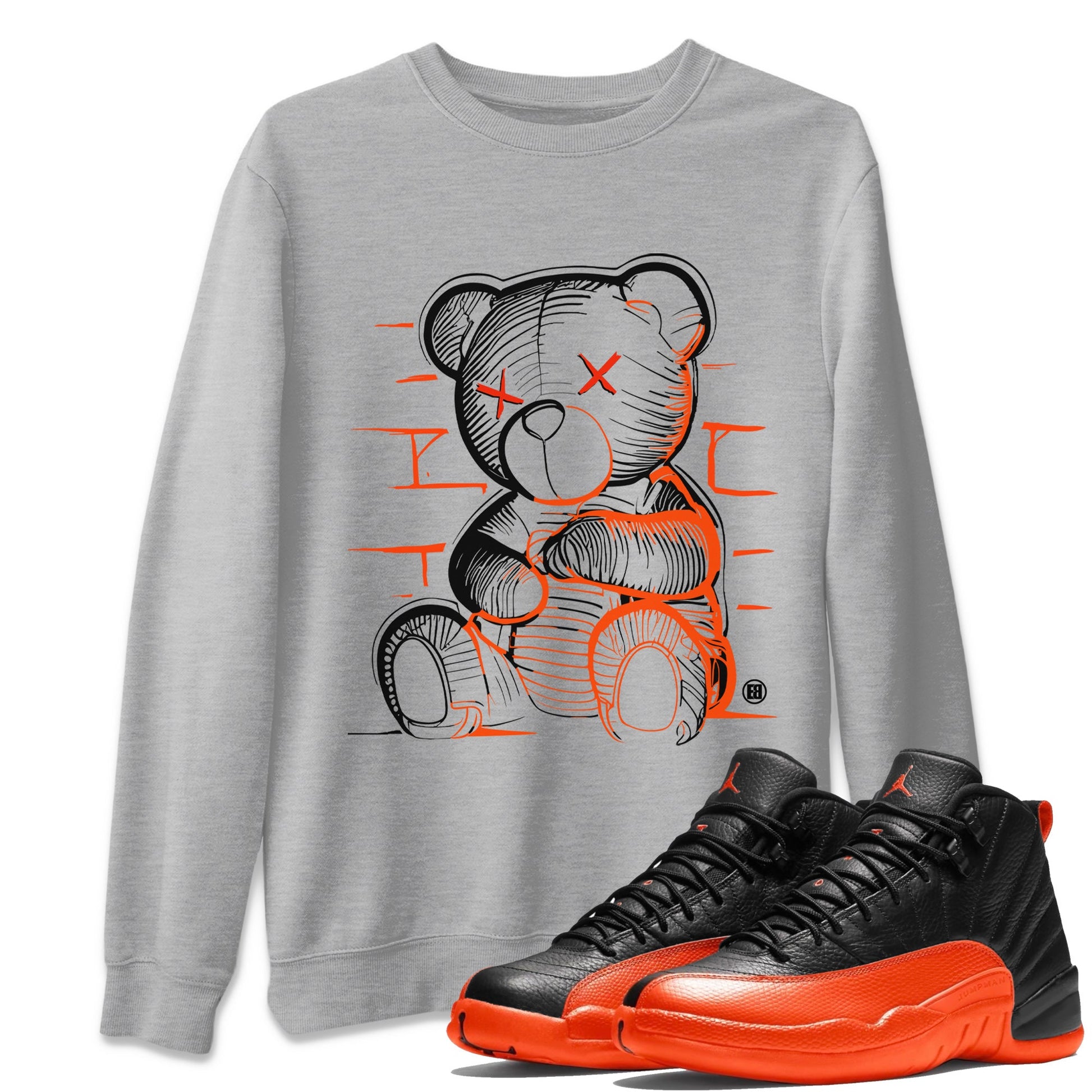 Air Jordan 12 Brilliant Orange Sneaker Match Tees Neon Bear Sneaker Tees Air Jordan 12 WMNS Brilliant Orange Tees Unisex Shirts Heather Grey 1