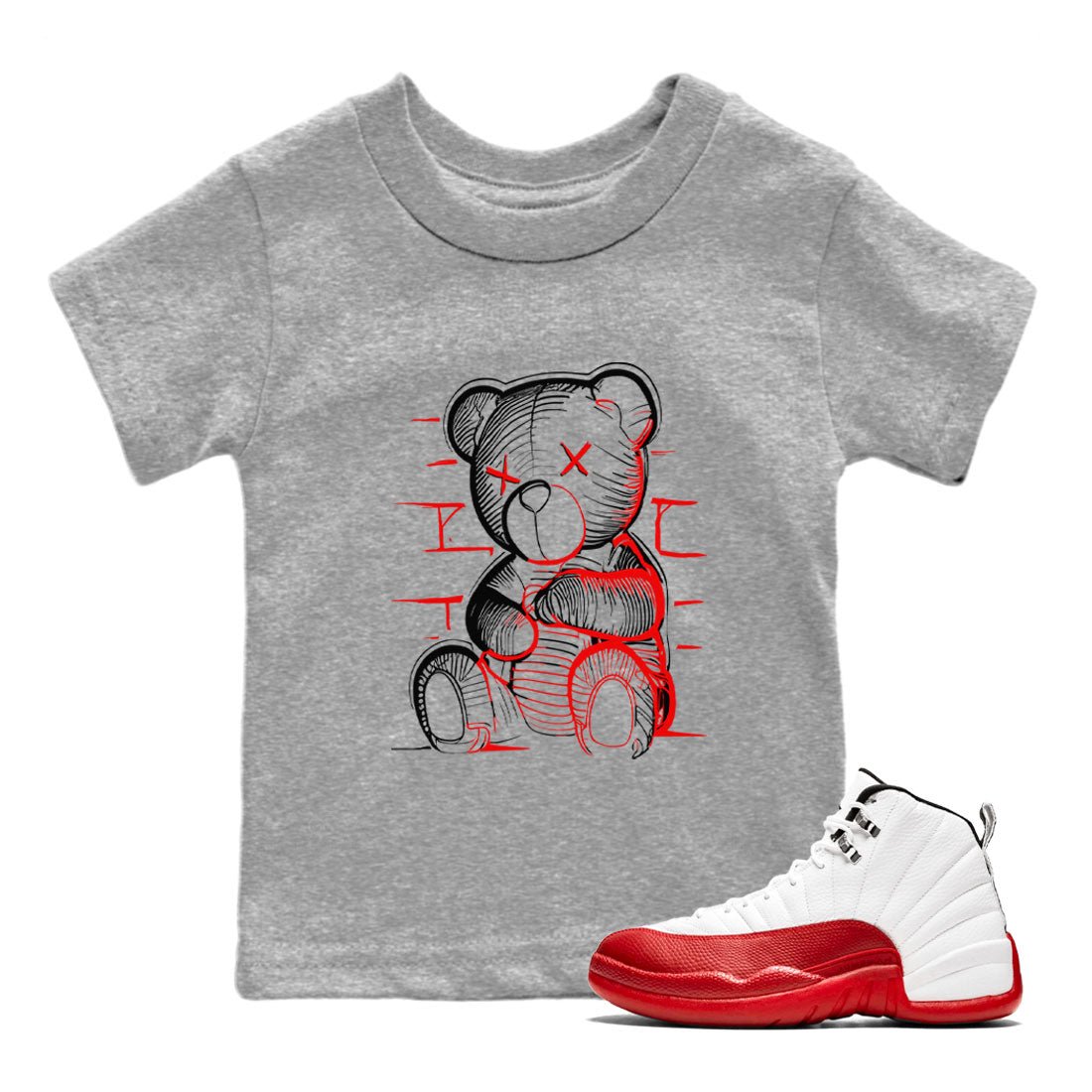 Air Jordan 12 Retro Cherry shirt to match jordans Neon Bear sneaker tees Air Jordan 12 Cherry SNRT Sneaker Release Tees Baby Toddler Heather Grey 1 T-Shirt