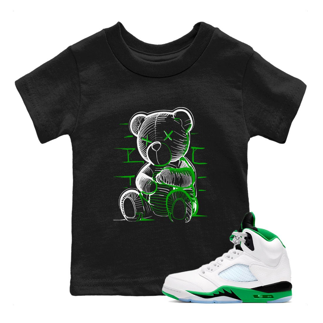5s Lucky Green shirt to match jordans Neon Bear sneaker tees Air Jordan 5 Retro Lucky Green SNRT Sneaker Tees Youth Kid's Baby Shirt Black 1 T-Shirt