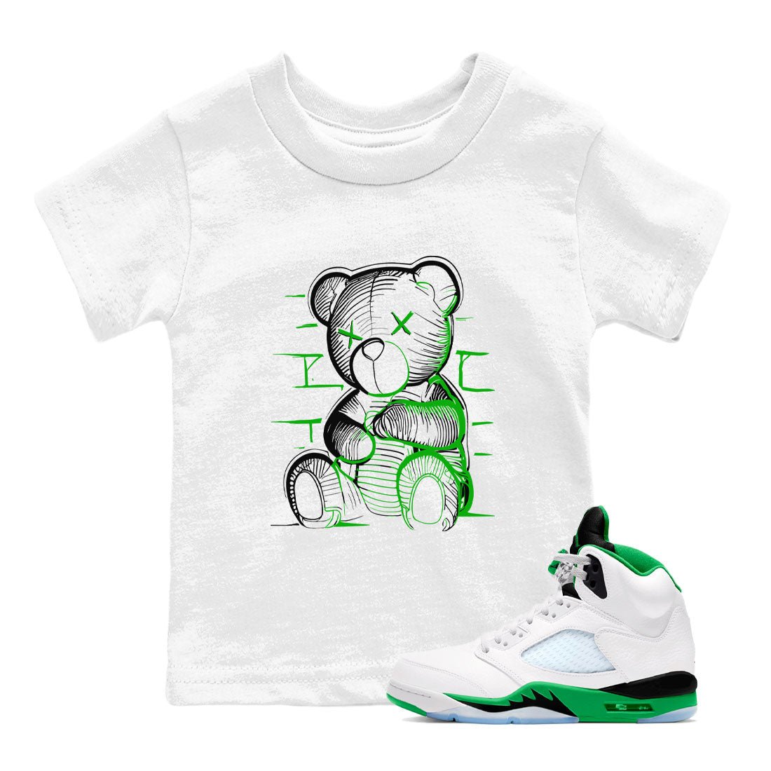 5s Lucky Green shirt to match jordans Neon Bear sneaker tees Air Jordan 5 Retro Lucky Green SNRT Sneaker Tees Youth Kid's Baby Shirt White 1 T-Shirt