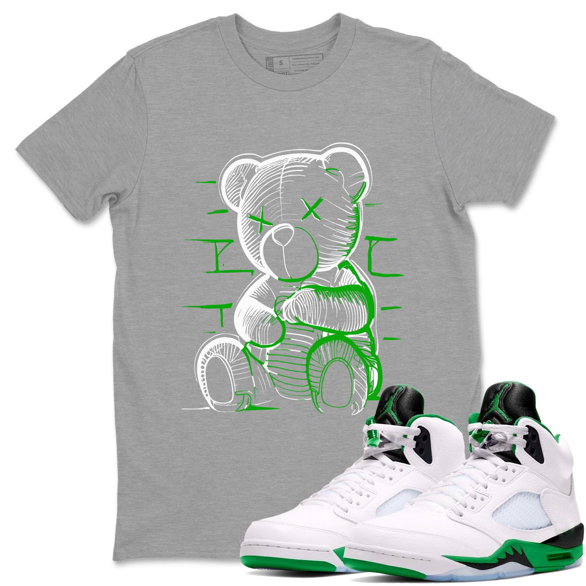 5s Lucky Green shirt to match jordans Neon Bear sneaker tees Air Jordan 5 Retro Lucky Green SNRT Sneaker Release Tees Cotton Sneaker Tee Heather Grey 1 T-Shirt