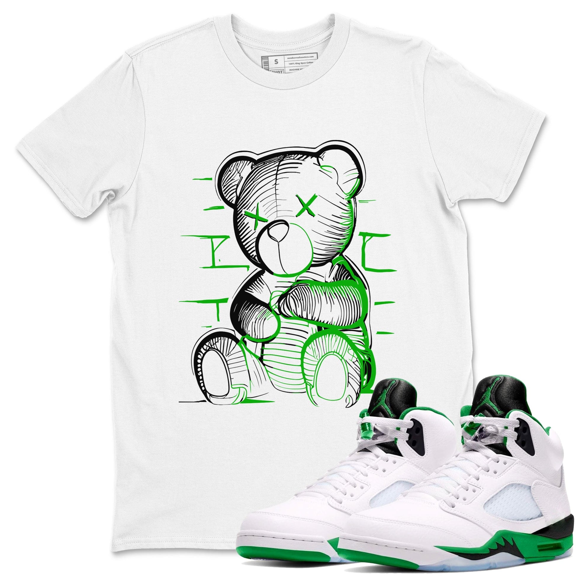 5s Lucky Green shirt to match jordans Neon Bear sneaker tees Air Jordan 5 Retro Lucky Green SNRT Sneaker Release Tees Cotton Sneaker Tee White 1 T-Shirt