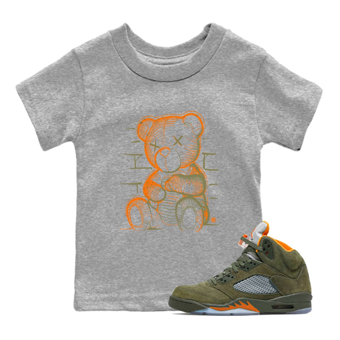 5s Olive shirt to match jordans Neon Bear sneaker tees Air Jordan 5 Olive SNRT Sneaker Release Tees Streetwear baby toddler Heather Grey 1 cotton Shirt
