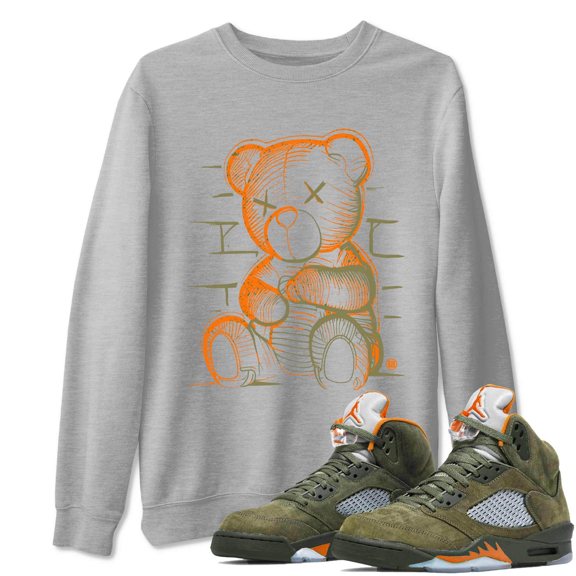 5s Olive shirt to match jordans Neon Bear sneaker tees Air Jordan 5 Olive SNRT Sneaker Release Tees Streetwear unisex cotton Heather Grey 1 crew neck shirt