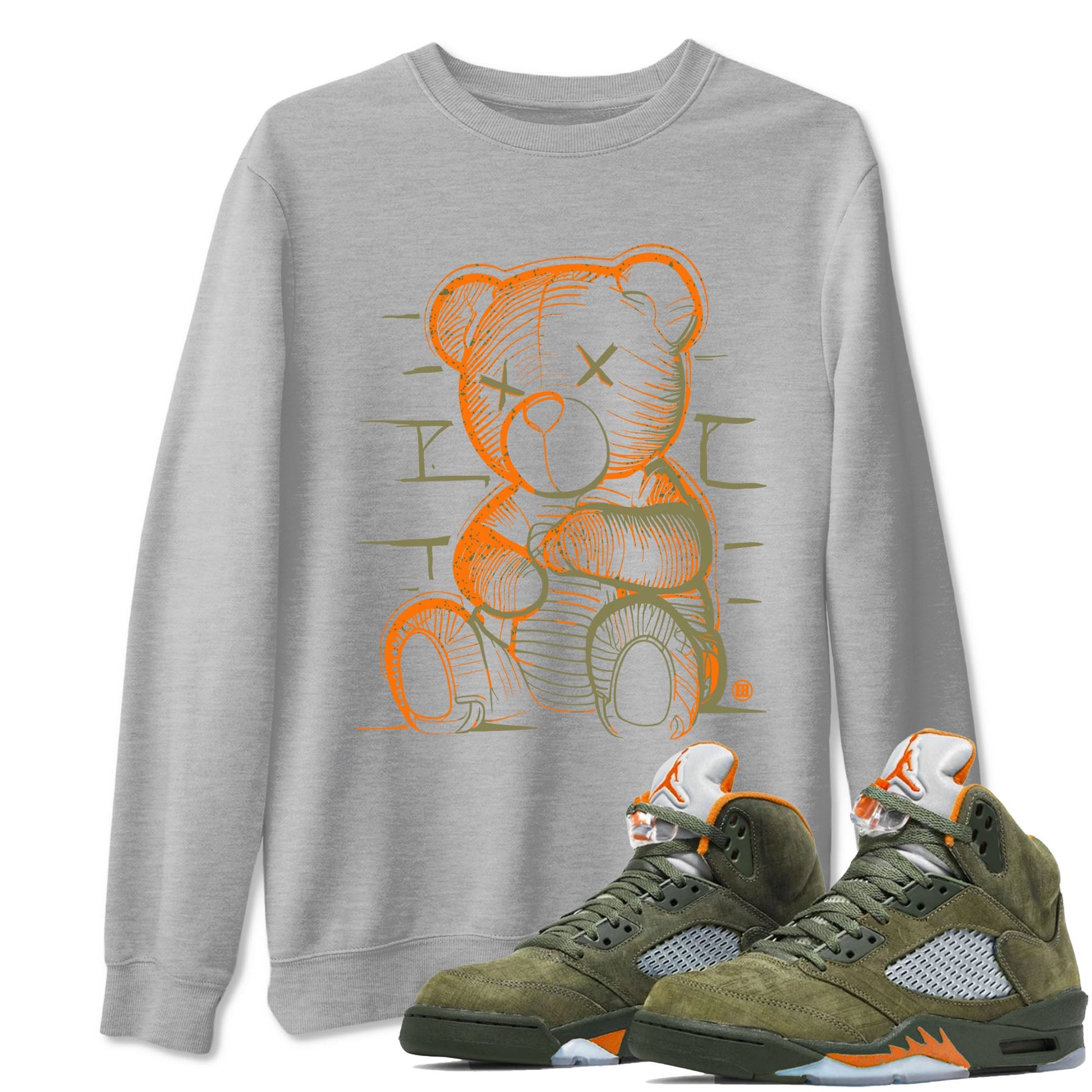 5s Olive shirt to match jordans Neon Bear sneaker tees Air Jordan 5 Olive SNRT Sneaker Release Tees Streetwear unisex cotton Heather Grey 1 crew neck shirt