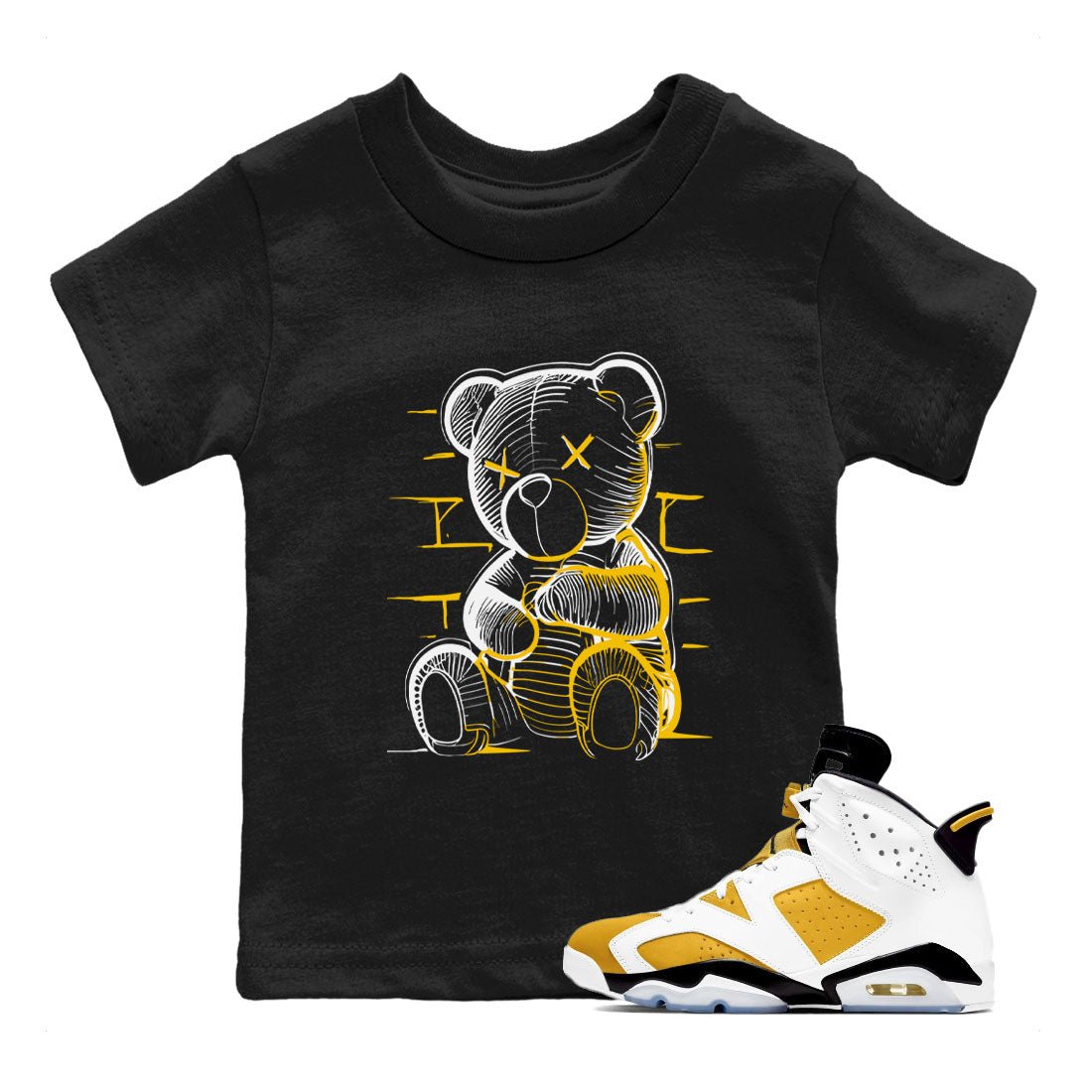 Neon Bear sneaker match tees to Yellow Ochre 6s street fashion brand for shirts to match Jordans SNRT Sneaker Tees Air Jordan 6 Yellow Ochre unisex t-shirt Black 1 youth shirt