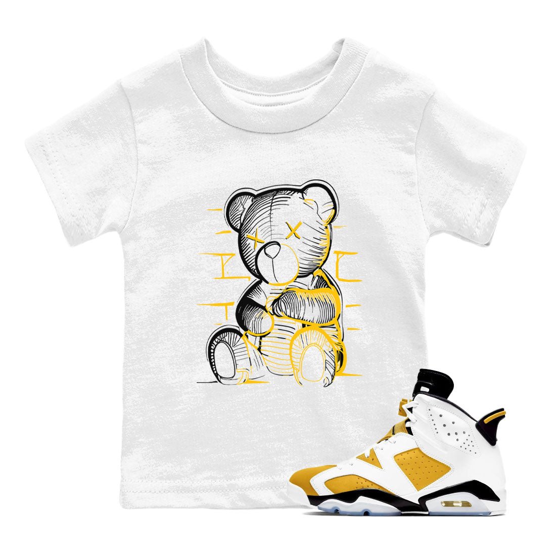 Neon Bear sneaker match tees to Yellow Ochre 6s street fashion brand for shirts to match Jordans SNRT Sneaker Tees Air Jordan 6 Yellow Ochre unisex t-shirt White 1 youth shirt