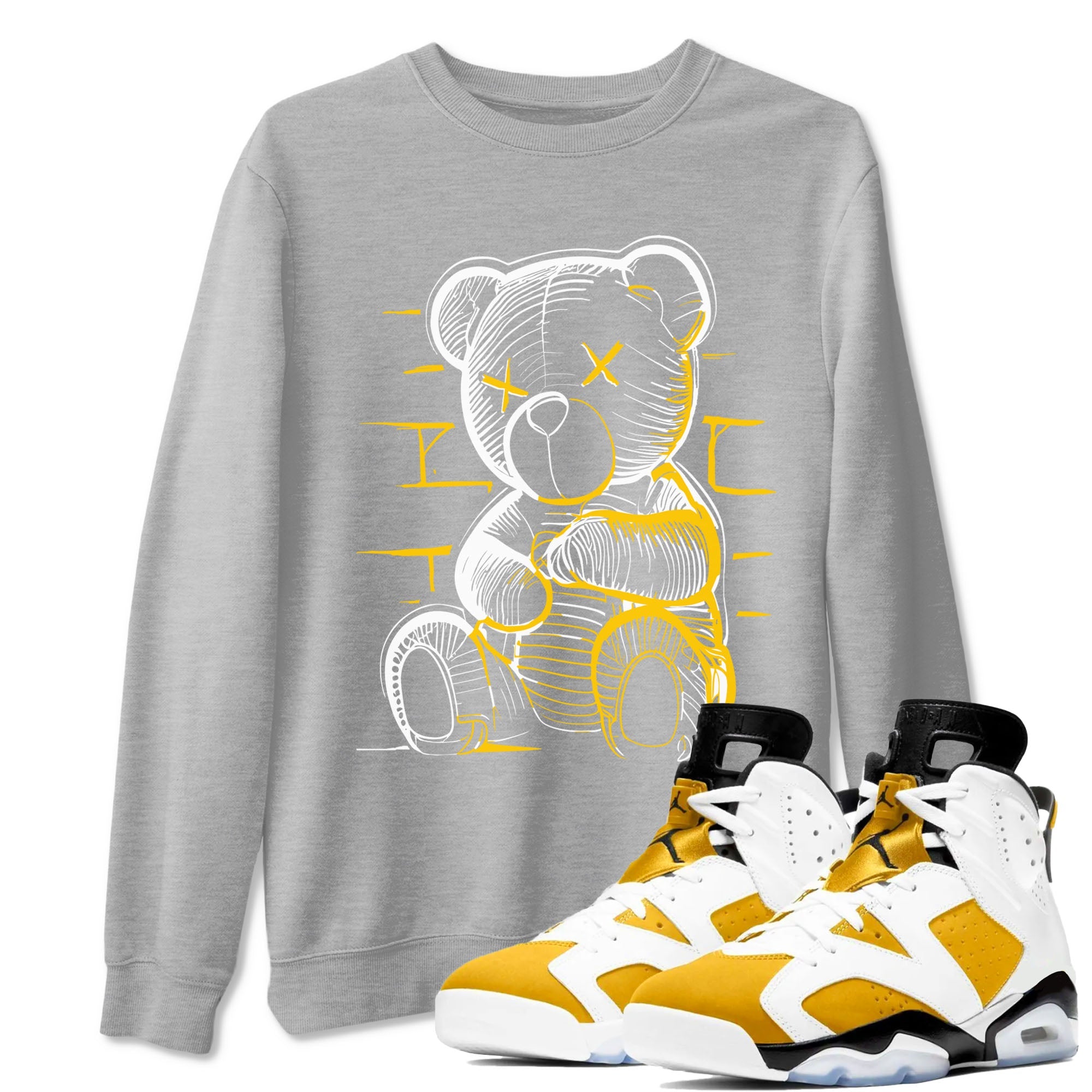 Neon Bear sneaker match tees to Yellow Ochre 6s street fashion brand for shirts to match Jordans SNRT Sneaker Tees Air Jordan 6 Yellow Ochre unisex t-shirt Heather Grey 1 unisex shirt
