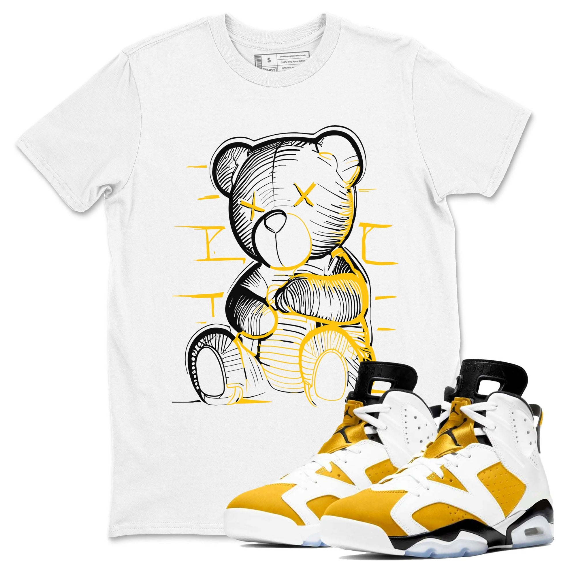 Neon Bear sneaker match tees to Yellow Ochre 6s street fashion brand for shirts to match Jordans SNRT Sneaker Tees Air Jordan 6 Yellow Ochre unisex t-shirt White 1 unisex shirt