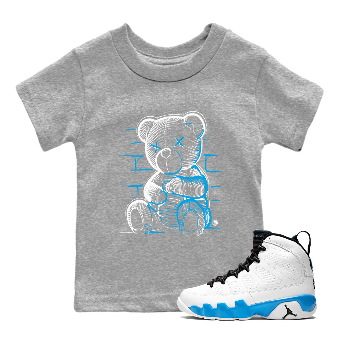 AJ9 Powder Blue shirt to match jordans Neon Bear sneaker tees Air Jordan 9 Powder Blue SNRT sneaker release tees baby toddler Heather Grey 1 cotton Shirt