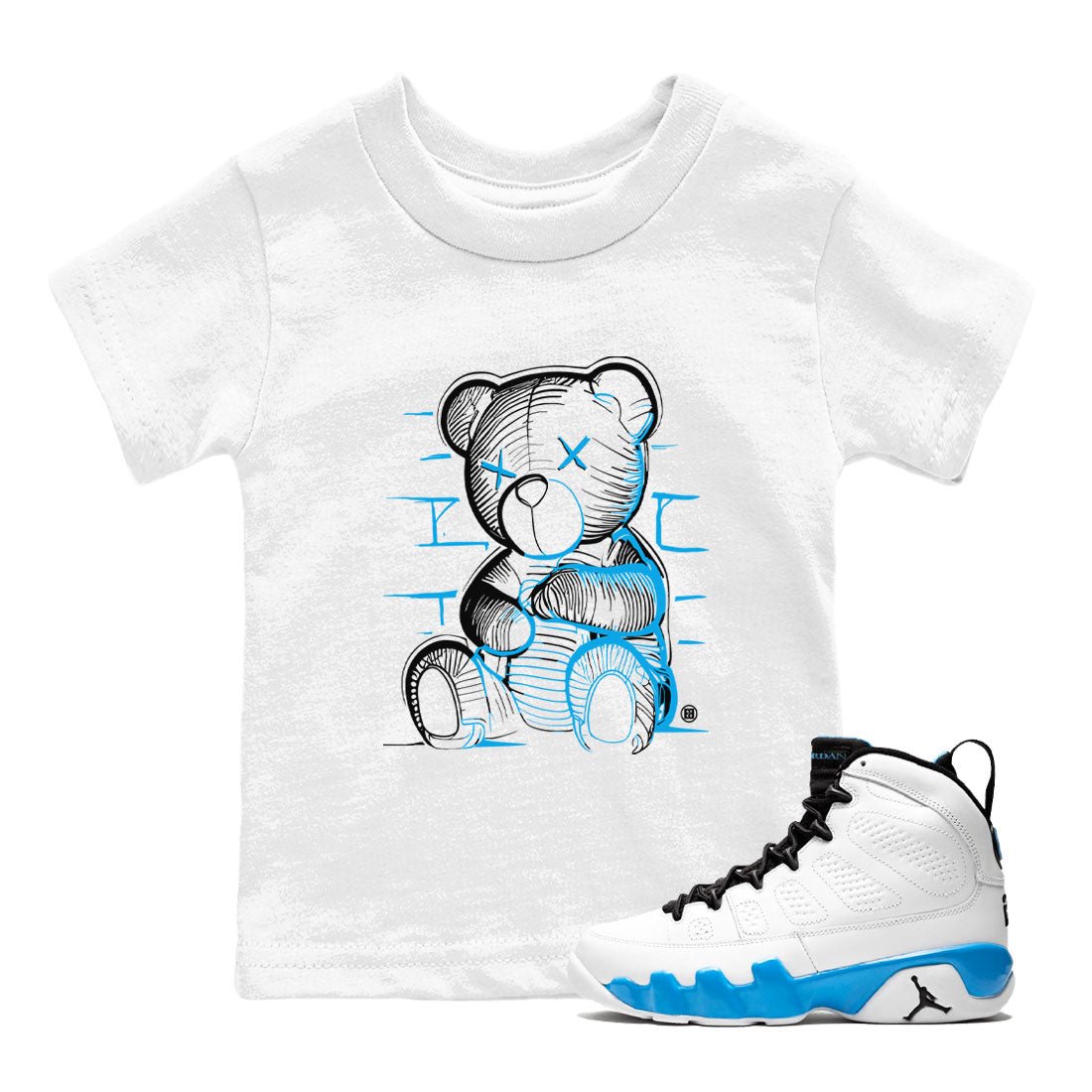 AJ9 Powder Blue shirt to match jordans Neon Bear sneaker tees Air Jordan 9 Powder Blue SNRT sneaker release tees baby toddler White 1 cotton Shirt