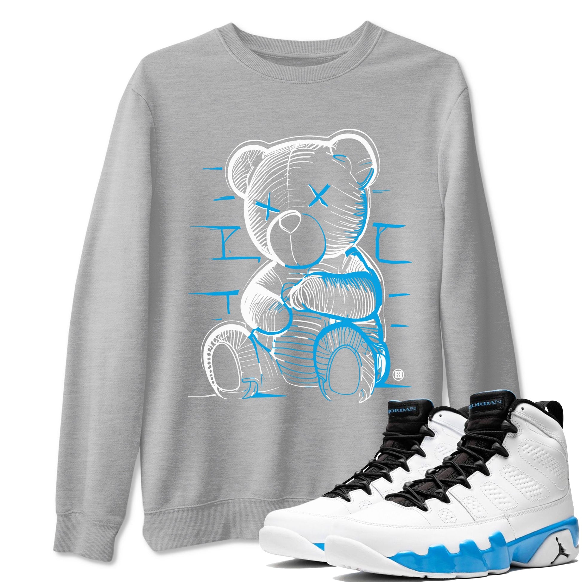 AJ9 Powder Blue shirt to match jordans Neon Bear sneaker tees Air Jordan 9 Powder Blue SNRT Sneaker Release Tees unisex cotton Heather Grey 1 crew neck shirt