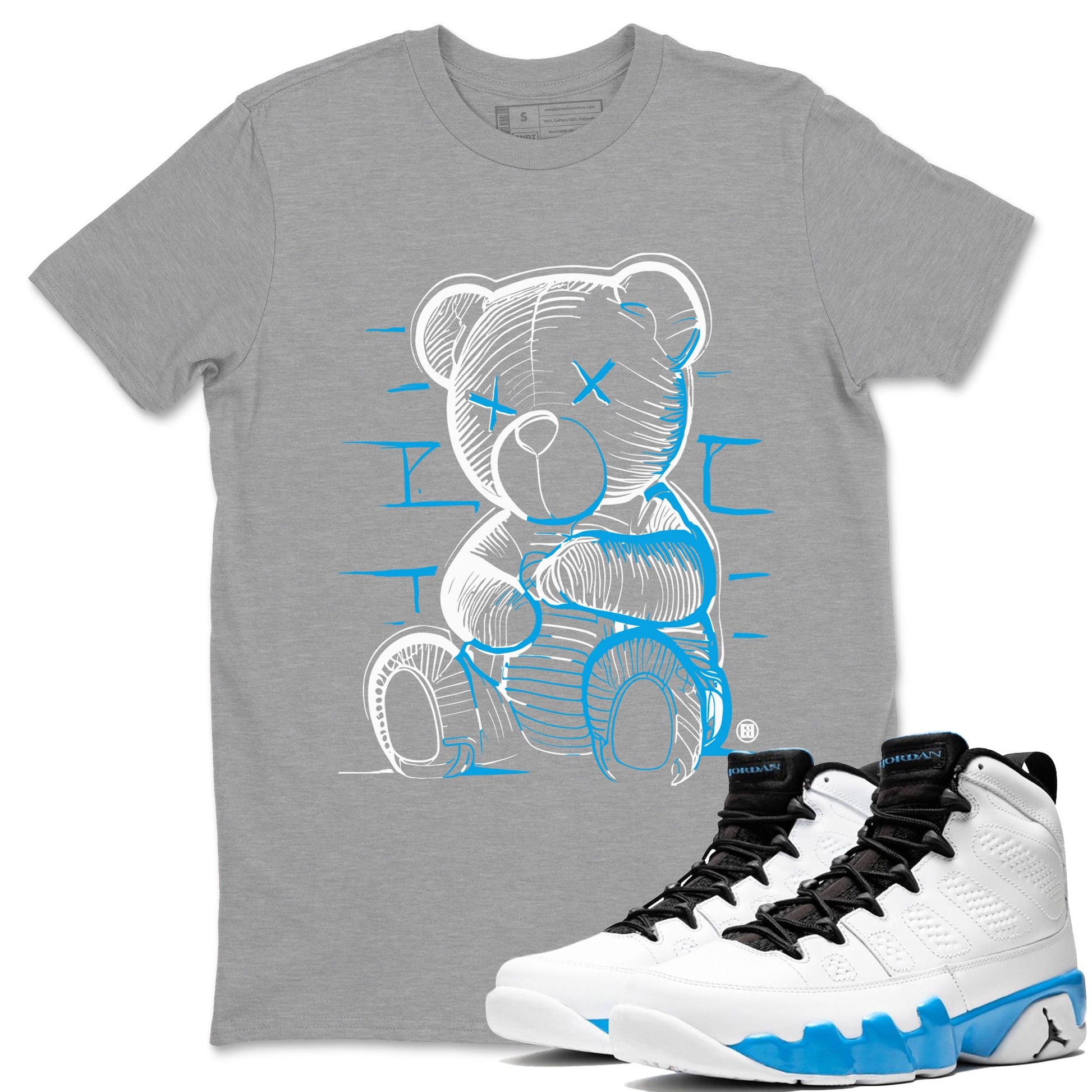 AJ9 Powder Blue shirt to match jordans Neon Bear sneaker tees Air Jordan 9 Powder Blue SNRT Sneaker Release Tees unisex cotton Heather Grey 1 crew neck shirt