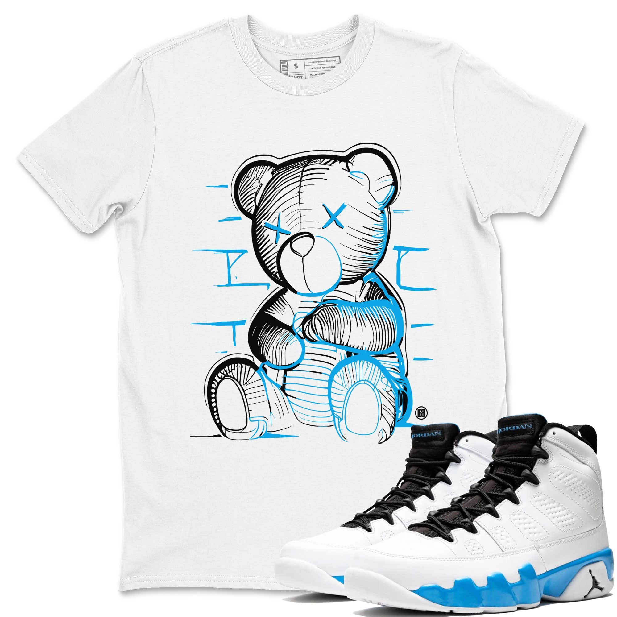 AJ9 Powder Blue shirt to match jordans Neon Bear sneaker tees Air Jordan 9 Powder Blue SNRT Sneaker Release Tees unisex cotton White 1 crew neck shirt