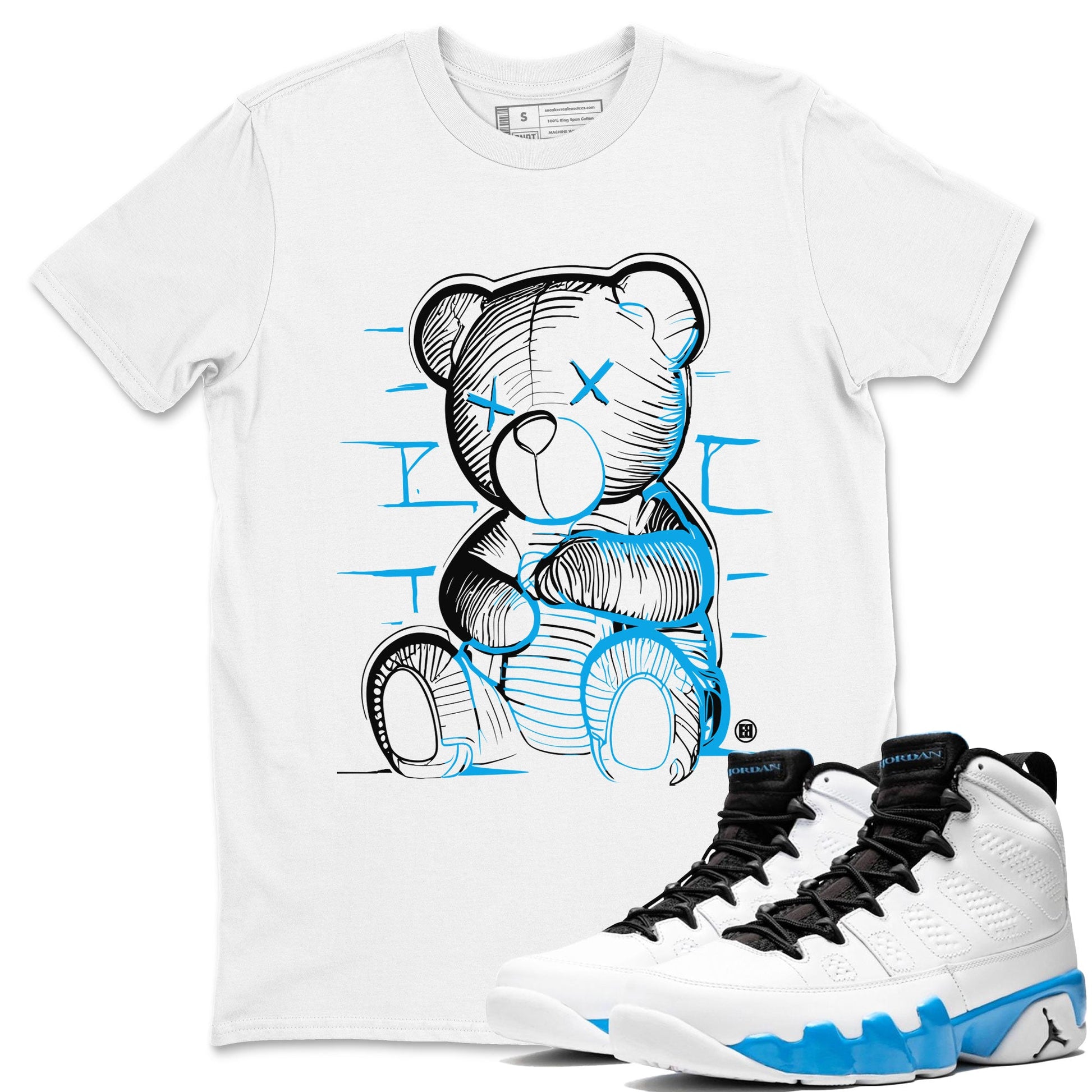 AJ9 Powder Blue shirt to match jordans Neon Bear sneaker tees Air Jordan 9 Powder Blue SNRT Sneaker Release Tees unisex cotton White 1 crew neck shirt