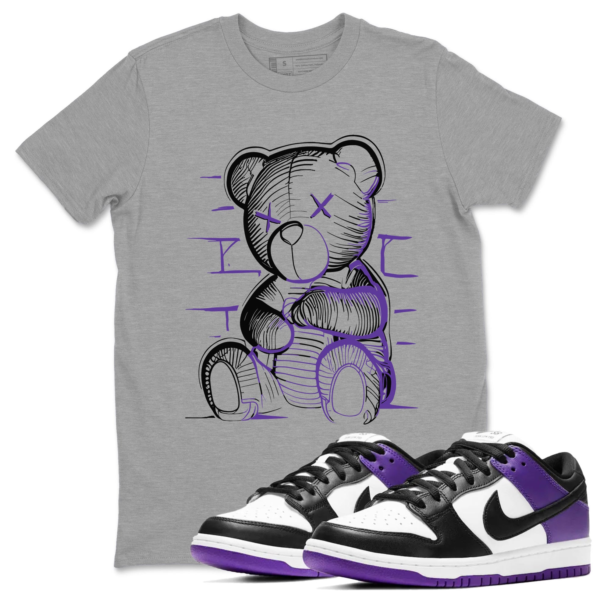 Nike SB Dunk Low Court Purple Shirt To Match Jordans Neon Bear Streetwear Fashion Dunk Low Court Purple SNRT Sneaker Release Tees unisex cotton Heather Grey 1 crew neck shirt