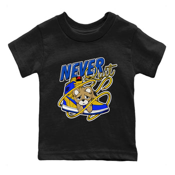 1s Game Royal Varsity Maize shirt to match jordans Never Quit sneaker tees Air Jordan 1 Game Royal Varsity Maize SNRT Sneaker Release Tees Crew Neck T-ShirtBaby Toddler Black 2 T-Shirt