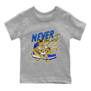 1s Game Royal Varsity Maize shirt to match jordans Never Quit sneaker tees Air Jordan 1 Game Royal Varsity Maize SNRT Sneaker Release Tees Crew Neck T-ShirtBaby Toddler Heather Grey 2 T-Shirt