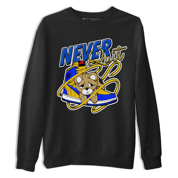1s Game Royal Varsity Maize shirt to match jordans Never Quit sneaker tees Air Jordan 1 Game Royal Varsity Maize SNRT Sneaker Release Tees Crew Neck T-ShirtUnisex Black 2 T-Shirt