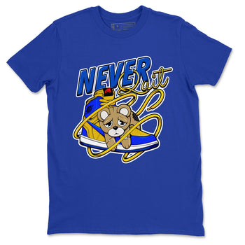 1s Game Royal Varsity Maize shirt to match jordans Never Quit sneaker tees Air Jordan 1 Game Royal Varsity Maize SNRT Sneaker Release Tees Crew Neck T-ShirtUnisex Royal Blue 2 T-Shirt