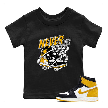 1s Yellow Ochre shirt to match jordans Never Quit sneaker tees streetwear brand Air Jordan 1 High OG Yellow Ochre SNRT sneaker release tees baby toddler Black 1 cotton Shirt