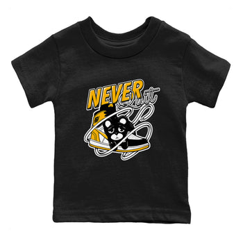 1s Yellow Ochre shirt to match jordans Never Quit sneaker tees streetwear brand Air Jordan 1 High OG Yellow Ochre SNRT sneaker release tees baby toddler Black 2 cotton Shirt